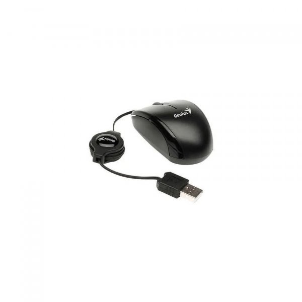 Mouse Micro Traveler V2 - Negro USB Óptico 3 botones Cable Retráctil