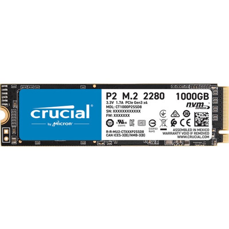 Disco Duro SSD Crucial P2 1TB PCIe M.2 2280SS Lectura 2400 MBs Escritura 1800 MBs
