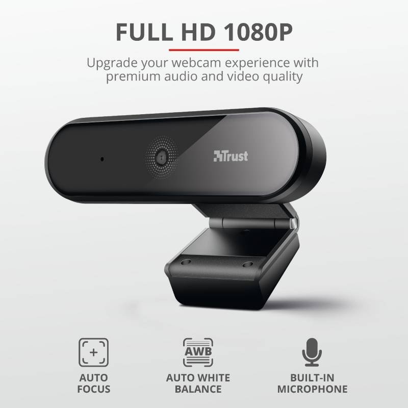Webcam Trust Tyro Full HD 30fps Compatible con Windows y Mac Negro