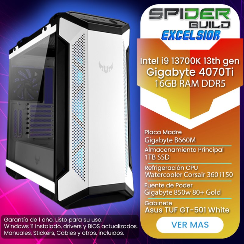 Spider Build Excelsior Intel i7 13700K | Gigabyte RTX 4070Ti | 16 GB RAM | Gigabyte B660M  | 1TB SSD