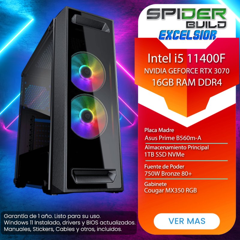 Spider Build Excelsior Intel i5 13400F | RTX 4070 | 16GB RAM | B760M GAMING DDR4  | 1TB SSD