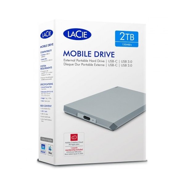 LaCie Mobile Drive Moon Silver 2TB  USB-C